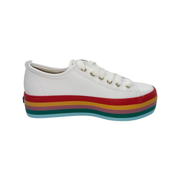 Rare! Discontinued! Keds Triple Up Rainbow Sneakers White Leather Platform - Picture 1 of 4
